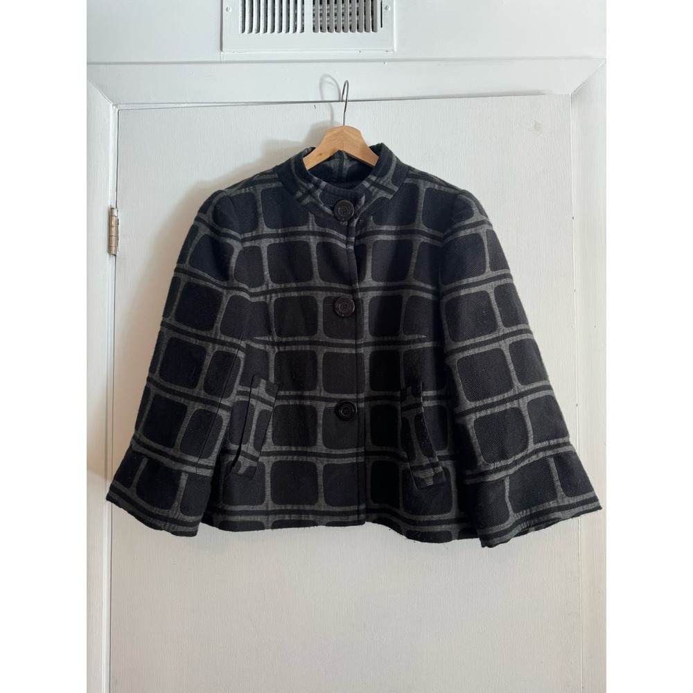 Trina Turk Los Angeles 3/4 Sleeve cropped blazer coat wool geometric print 12